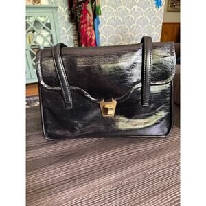 Vintage Leather Black and Gold Multi-Compartment Shoulder Bag